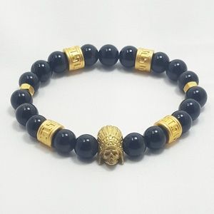 Tourmaline Gemstones + Gold Aztec Warrior Bracelet